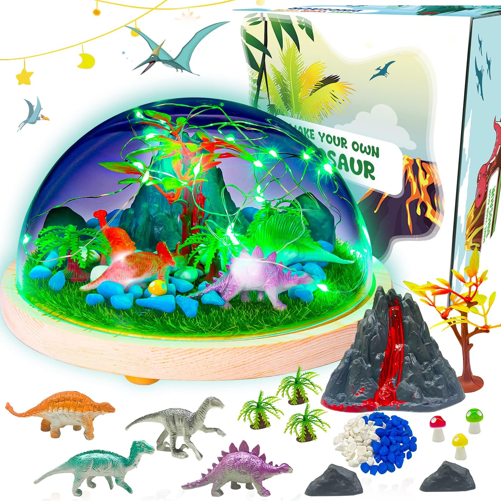 Magic Night Light Gift for Girls DIY Dinosaur Night Light Craft Kit , Make Your Own Light Crafts Kit for Kids, Bedroom Decor with Rainbow Fairy Lights, Light Toys as Gift for Girls Age 5 6 7 8 9 10