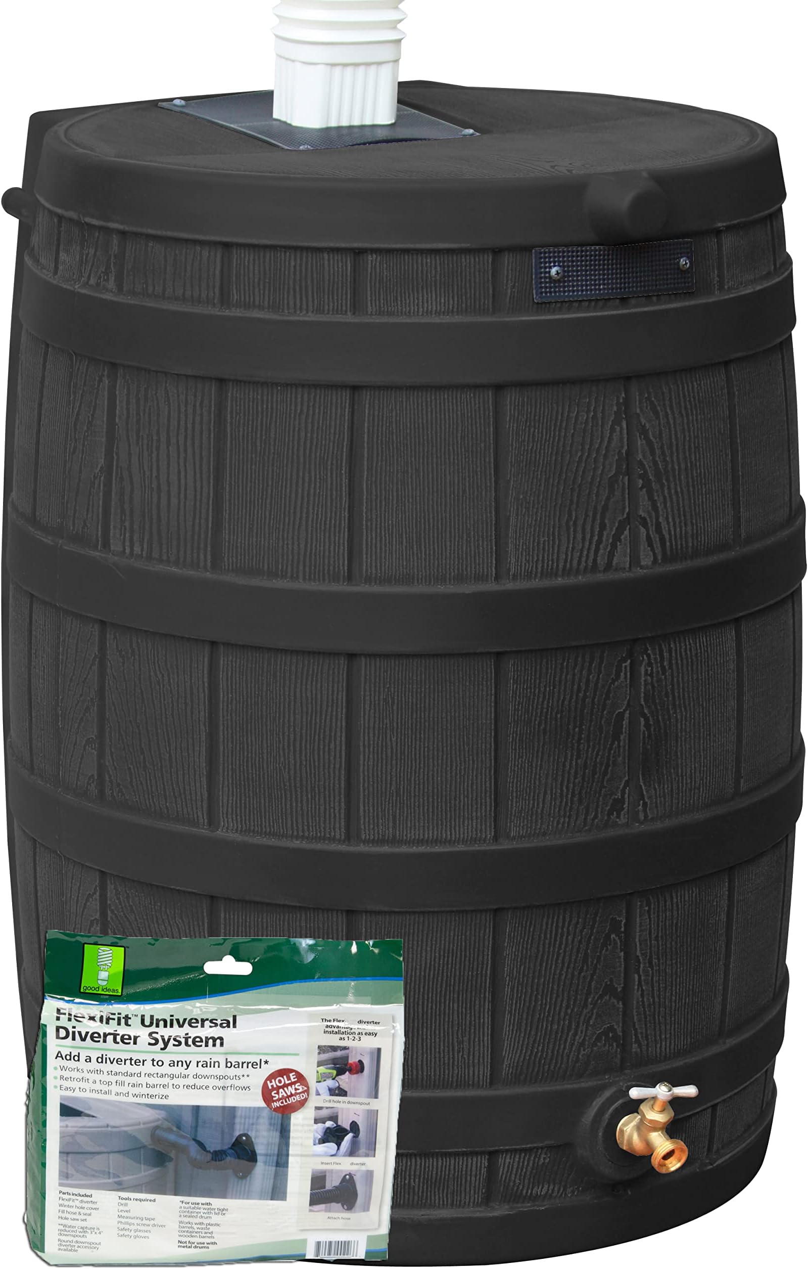 Rain Wizard 50 Gallon Rain Barrel with Diverter Kit - Black