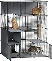 HOOBRO 4-Tier Large Cat Cage Indoor Playpen with Litter Box, Scratching Post, Bowls - 41.3x17.7x55.9in Black Grey
