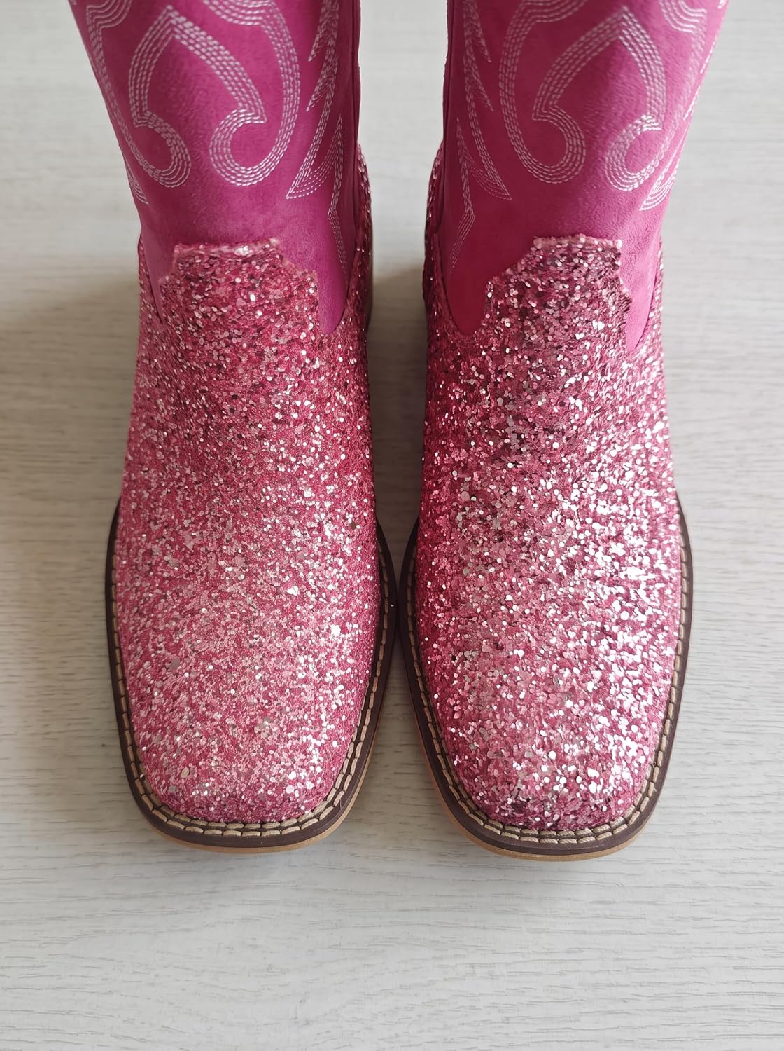 Sparkly Cowgirl Boots for Women Glitter Square Toe Mid Calf Boots image 2