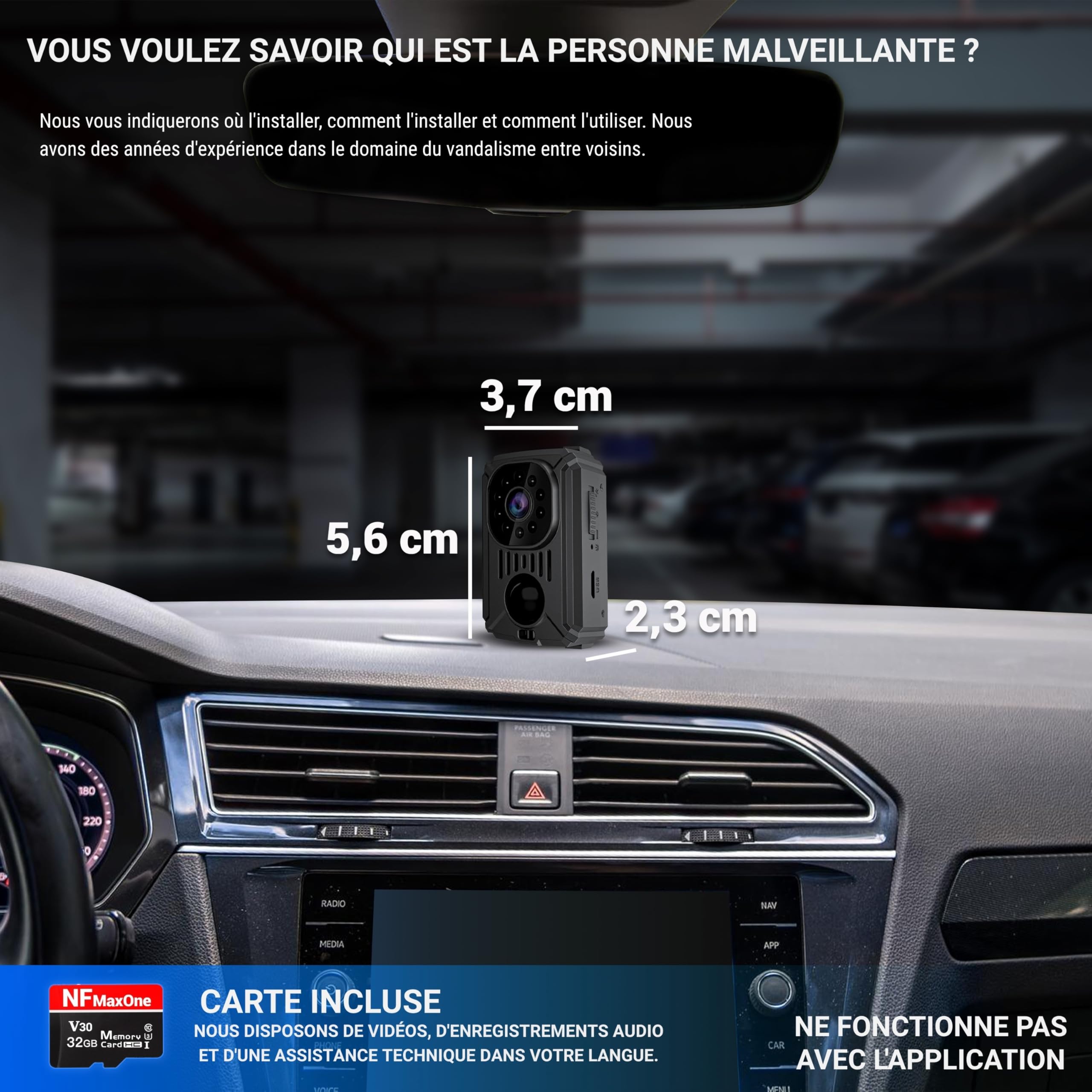Mini Camera Espion sans WiFi – Camera de Surveillance sans Internet, Detecteur de Mouvement, Longue autonomie, Camera sans WiFi Voiture,Camera Espion Discrete, Invisible, MicroSD 32Gb, Camera Voiture