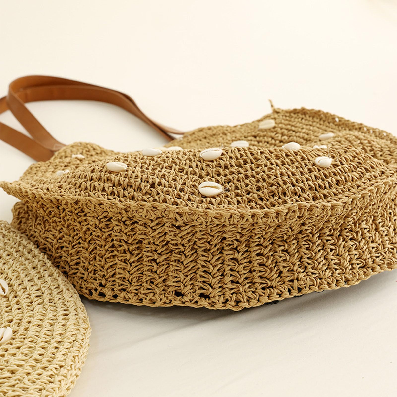 Bolso Crossbody de ganchillo de las mujeres, bolso de playa tejido redondo