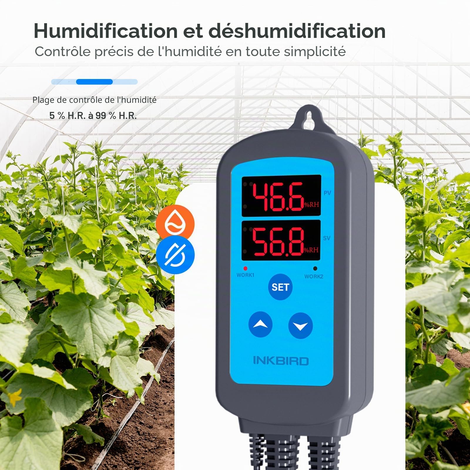 Inkbird Prise Hygrostat avec Sonde, Contrôleur Humidité pour Humidificateur Déshumidificateur Reptile Terrarium Serre Couveuse Incubateur