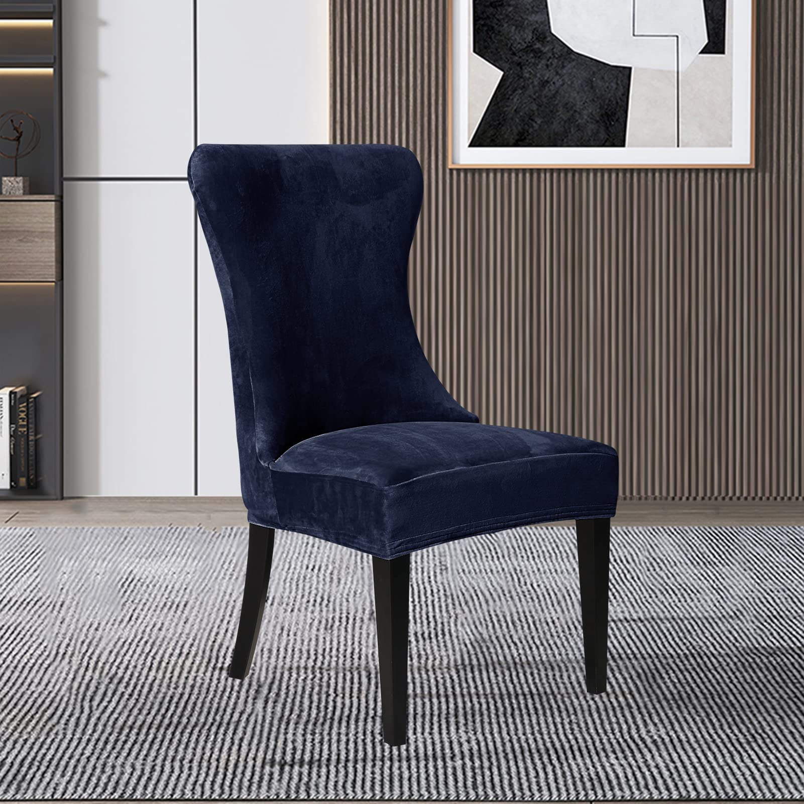 Set di 6 coprisedia elasticizzati in velluto blu navy, lavabili e in