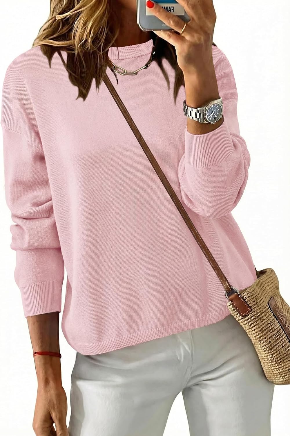 Arach&Cloz Women's 100% Cotton Relaxed Fit Sweaters Spring Summer Casual Cozy Sweatshirt Tops 2026
