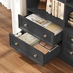 FINETONES 71" Black Bookshelf with 4 Drawers, 6-Tier Double Wide Bookcase, Tall Bookcase with Storage, Standing Book Cabinet for Home Office