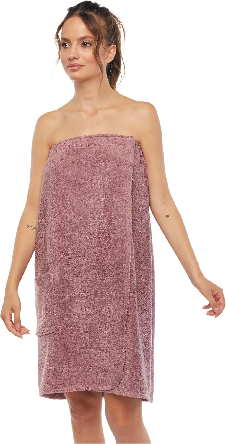 Arus Women's Bathrobe GOTS Certified Organic 100% Turkish Terry Cotton Robe Adjustable Closure Bath Wrap