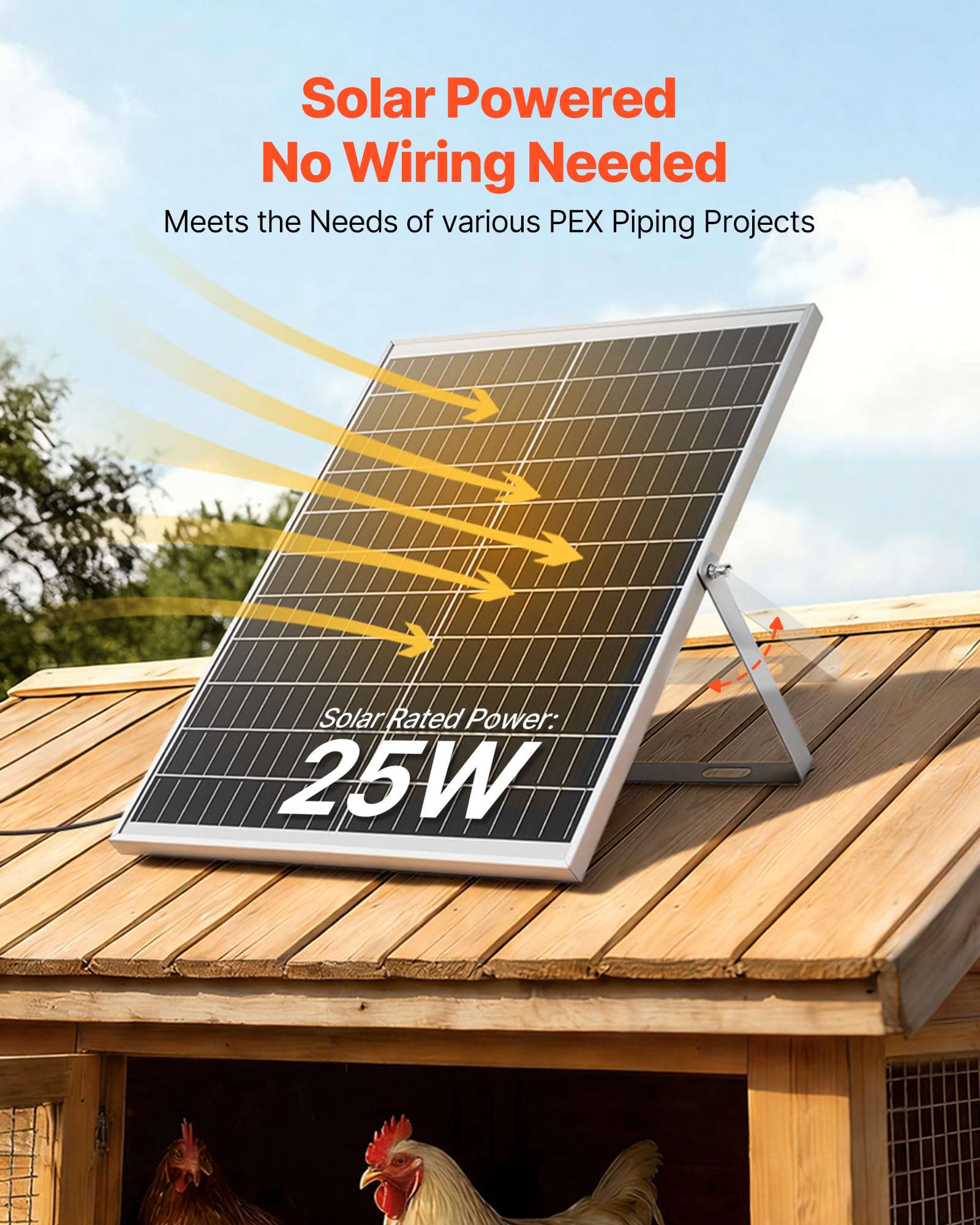VEVOR Ventilatore ad Energia Solare per Scarico d'Aria, Ventola con Pannello Solare Regolabile da 25 W con 4 Ventole velocità di 2668 Giri/min, Ventilatore per Circolazione d'Aria per Serra Pollaio
