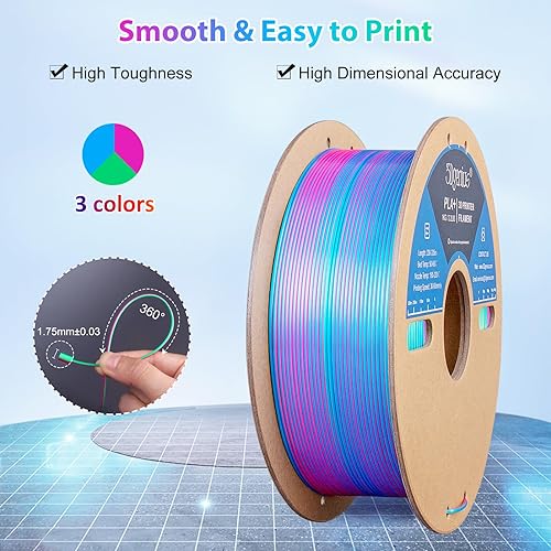 Miniatura 2 de 3Dgenius Filamento PLA de seda para impresora 3D de triple color, filamento de impresión 3D de 0.069 in, se adapta a la mayoría de impresoras FDM,