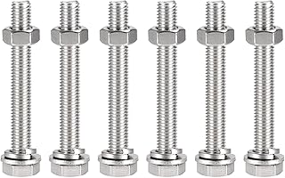 uxcell M10 x 80mm Hex Head Screws Bolts, Nuts, Flat & Lock Washers Kits, 304 Stainless Steel Fully Thread Hexagon Bolts 6 Sets