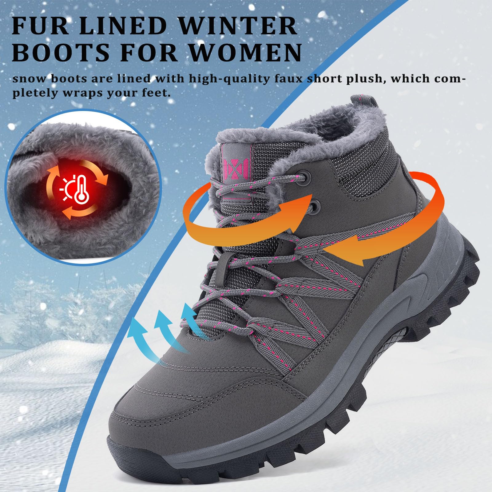 Warm Femmes Neige Bottes Chaussures d'hiver Classiques pour Femme Antidérapantes Outdoor Bottine de Neige Randonnée