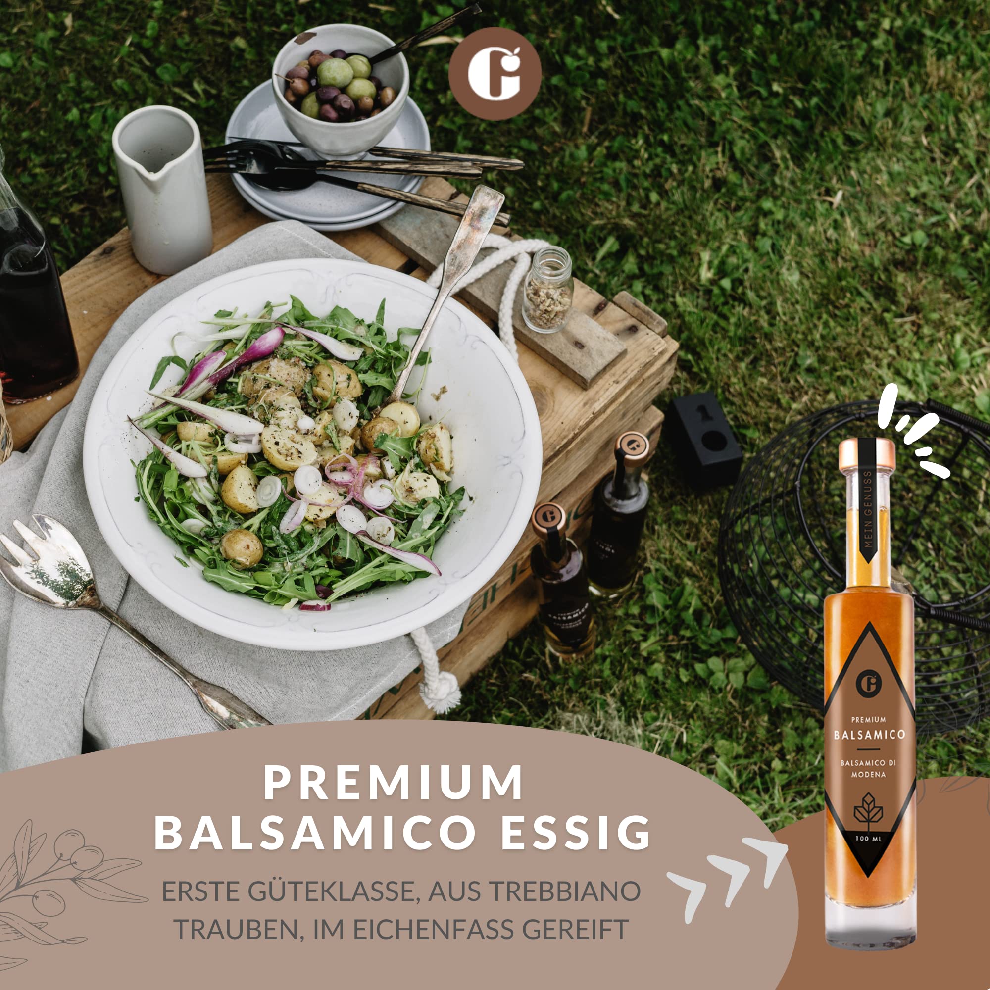 MEIN GENUSS Olivenöl & Balsamico Essig Geschenkset – Griechisches Olivenöl nativ extra – Weißer Balsamico Erste Güteklasse - Feinkost Geschenkbox – 2x 100 ml - Premium Geschenkverpackung