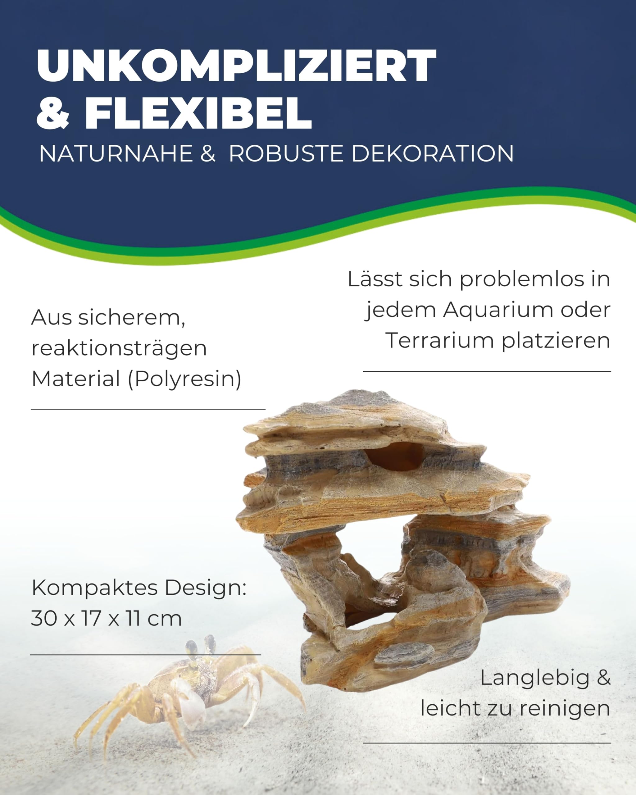 HOBBY Aquaristik Amman Rock 2 I 33 x 18 x 18 cm I künstlicher Stein für Aquarien I Aquarium Deko I naturgetreue Dekoration für Aquarien und Terrarien I Nachbildung natürlicher Felsen