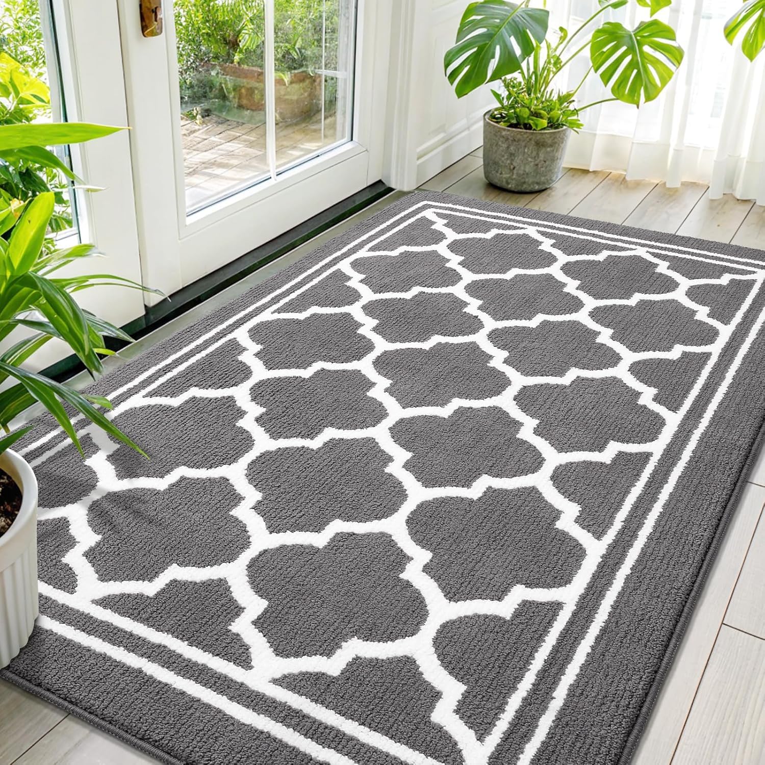Homaxy Washable Door Mats Indoor, Dirt Trapper Mat, Absorbent Non-Slip Entrance Rug, Low Profile Doormat for Entrance, Inside, Front Back Door, Pets and Dogs— 90 x 150 cm, Grey — image 1