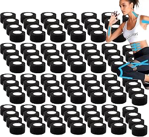96 Pack Self Adhesive Bandage Wrap Tape Bulk 1 Inch x 5 Yards Black Self Adherent Wrap Self Stick Bandage Athletic Wraps Tape Stretch Bandages for Stretch Athletic Sports Wrist Ankle Dogs Pet Vet Wrap