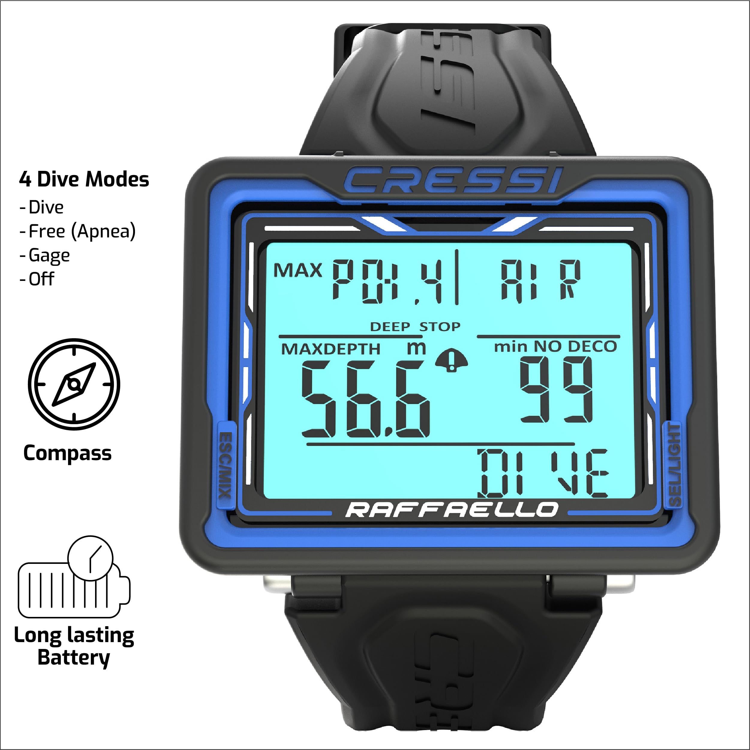 Cressi Raffaello Scuba Diving Wrist Computer, Black/Grey