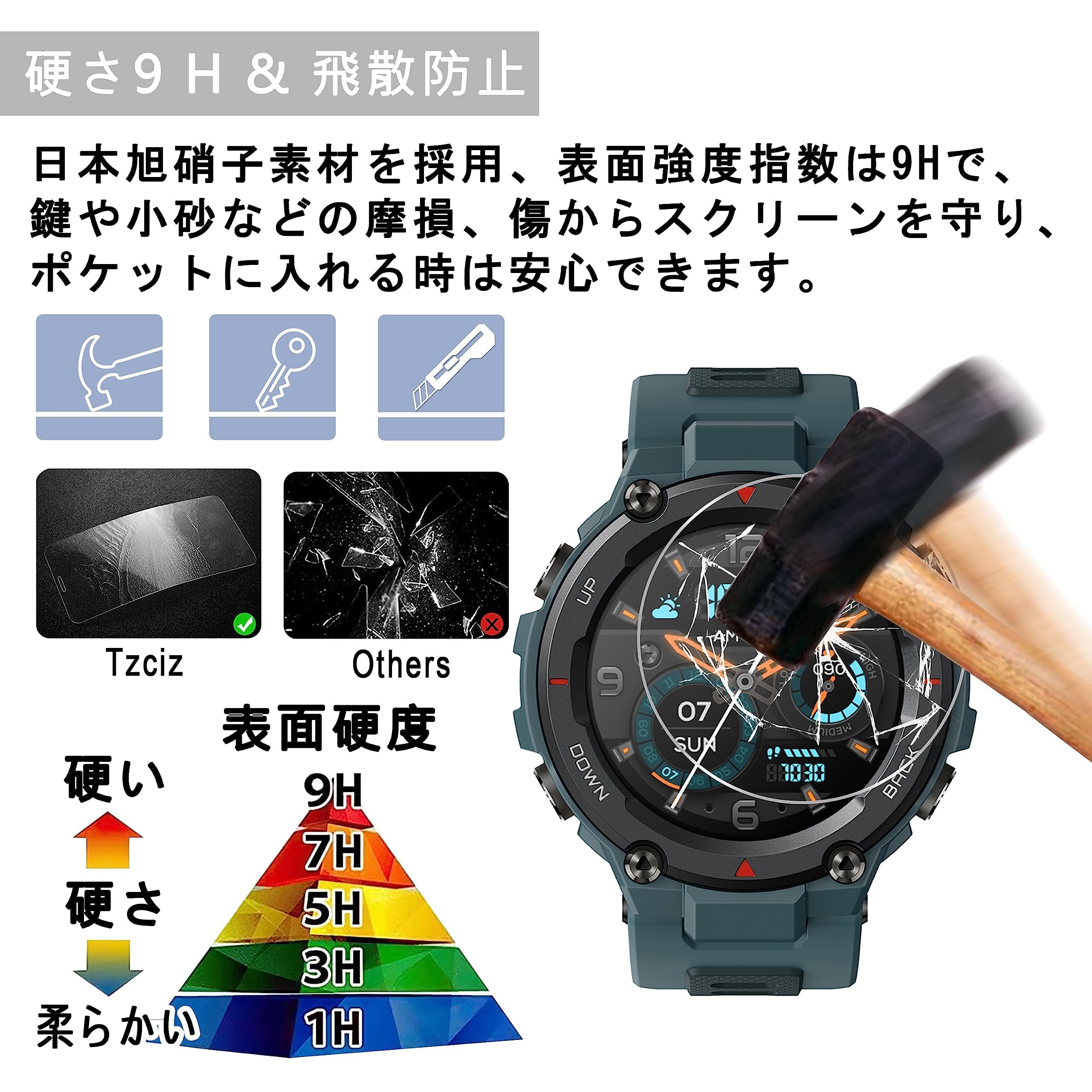 amazfit T-REX PRO【9Hガラスフィルム 】 Amazon | Amazfit T-Rex Pro ガラスフイルム【3枚セット-高 品質】 T