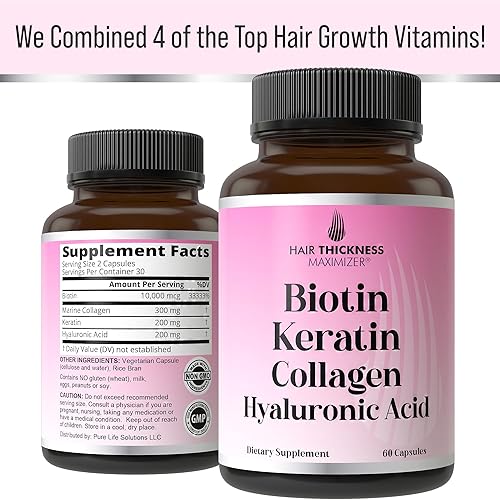 Miniatura 6 de Biotina + queratina + colágeno marino + ácido hialurónico, vitaminas 4 en 1 para el crecimiento del cabello con cápsulas de biotina de 10000 mcg,