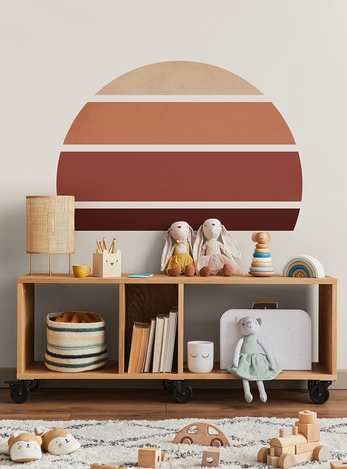 Retro Rising Sun Vinyl Peel and Stick Wall Sticker (Medium, Desert Sand)