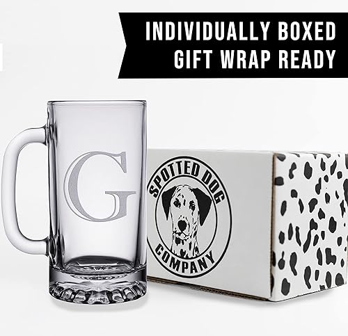 Miniatura 201 de Taza de cerveza de vidrio con monograma grabado de 16 onzas (letra T), regalos de cerveza personalizados de la A-Z para hombres, Día del Padre