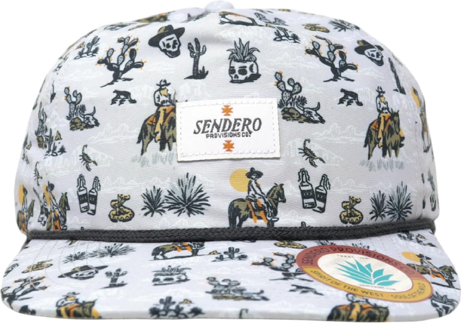 Sendero Provisions Co. Muertos Adjustable Microfiber Snapback Hat with Woven Patch Logo & Braided Rope (White) - One Size