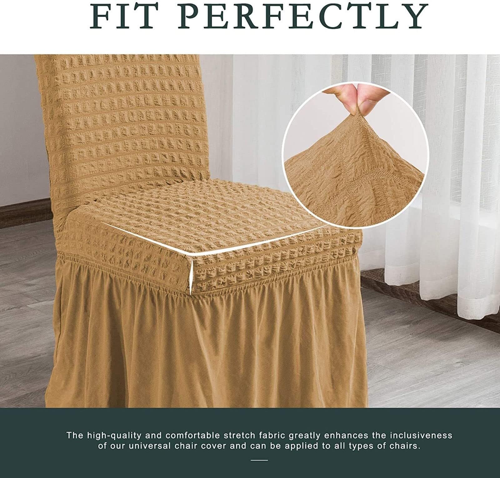 Stretchable Seersucker Esszimmerstuhlhussen, 6 Stück, elastische Stuhlhussen für Hochzeiten, Hotels und Veranstaltungen, elegante Farbe Jaune B, pflegeleicht