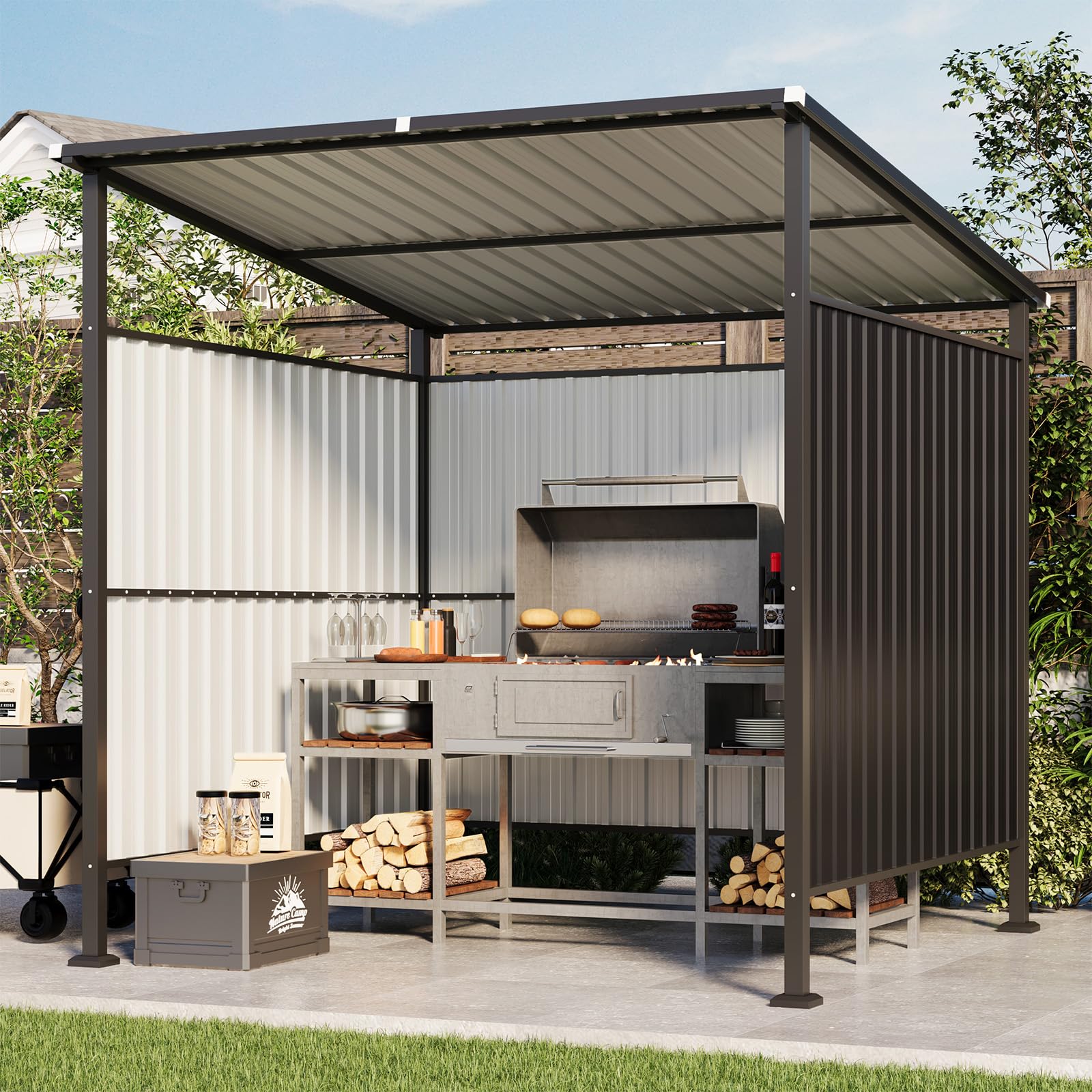 Aoxun 6x6ft BBQ Grill Gazebo, Outdoor Weatherproof BBQ Shelter with 3 Windproof Side Panels, Steel Frame Garden Canopy for Patio Backyard Cooking & Outdoor Storage