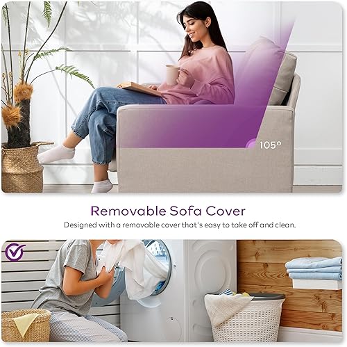 Miniatura 23 de TYBOATLE Sofá biplaza tapizado de tela de lino de 51 pulgadas de ancho para sala de estar, asientos de dos plazas con patas de hierro para espacio