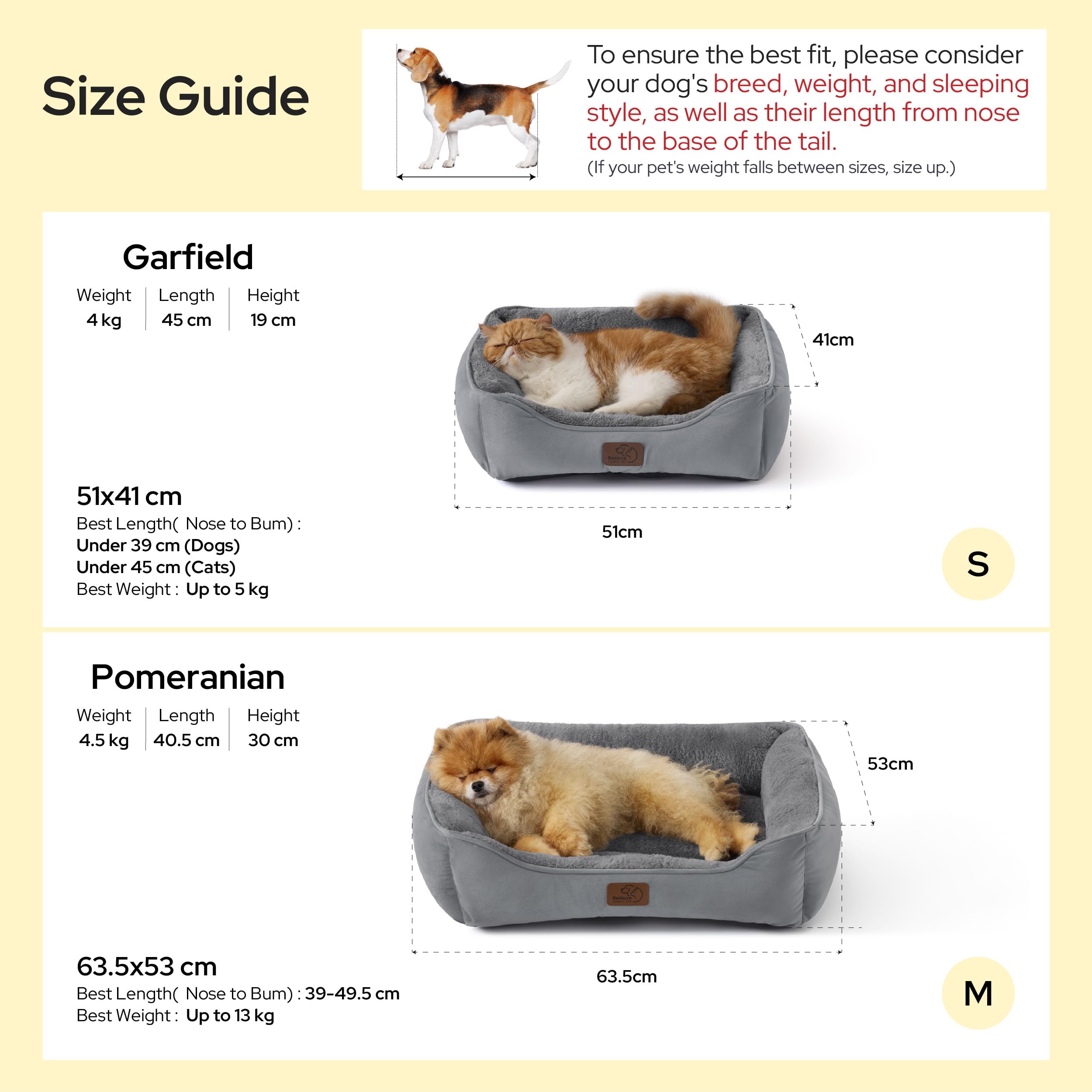 Bedsure Cama para Perros Gato Cama Rectangular Lavable, 51x41 cm | Rectangular Lavable para Perros Pequeños y Mascotas con Base Antideslizante para Gatitos y Cachorros, Gris Oscuro