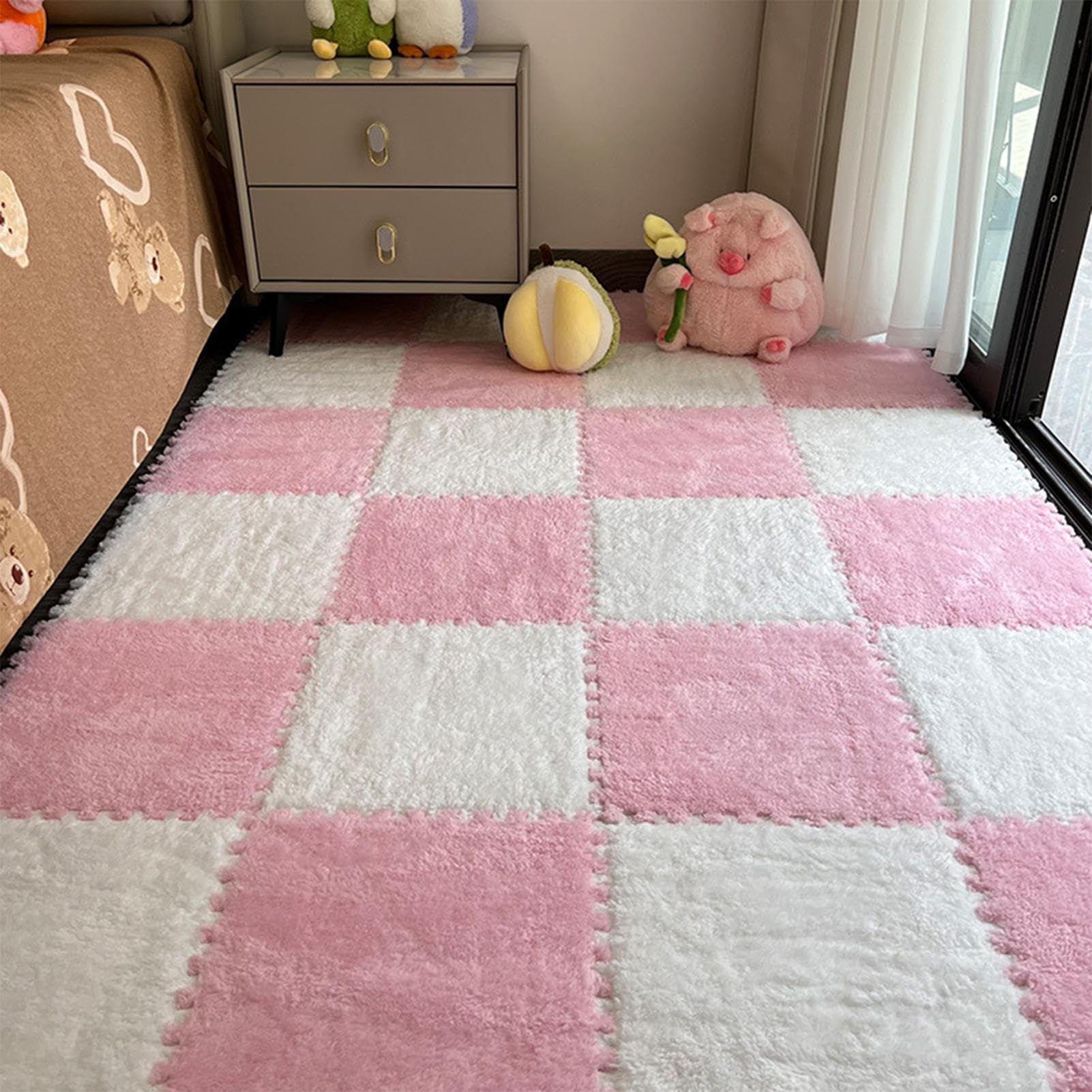 Schaumstoff-Puzzle-Matte, 30 cm, Plüschschaum-Fliesen, quadratischer Puzzle-Teppich, schneidbarer, modularer Teppich, weiches Spiel, gepolsterter Interlock-Bodenbelag für Schlafzimmer, Kinderzimmer