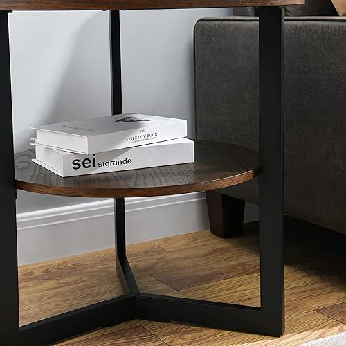 Miniatura 61 de LEEMTORIG Mesa auxiliar redonda, mesa auxiliar grande de 2 niveles con patas de metal, moderna mesita de noche para sala de estar, dormitorio, Negro