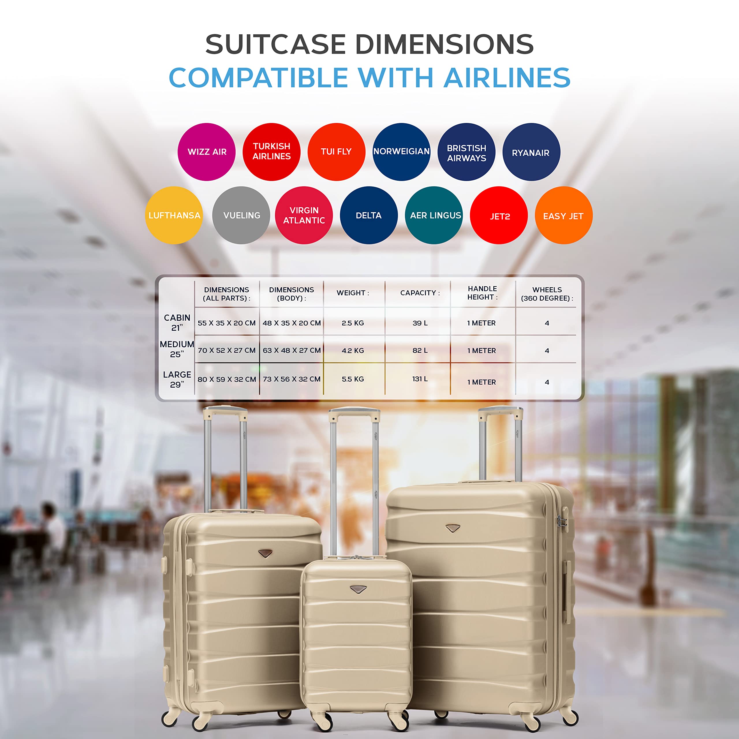 Flight Knight Lightweight 4 Wheel ABS Hard Case Extra Large Suitcase Approved for Over 100 Airlines Including easyJet, British Airways, Ryanair, Jet2, Emirates & Many More - Check-in Large Size 29"