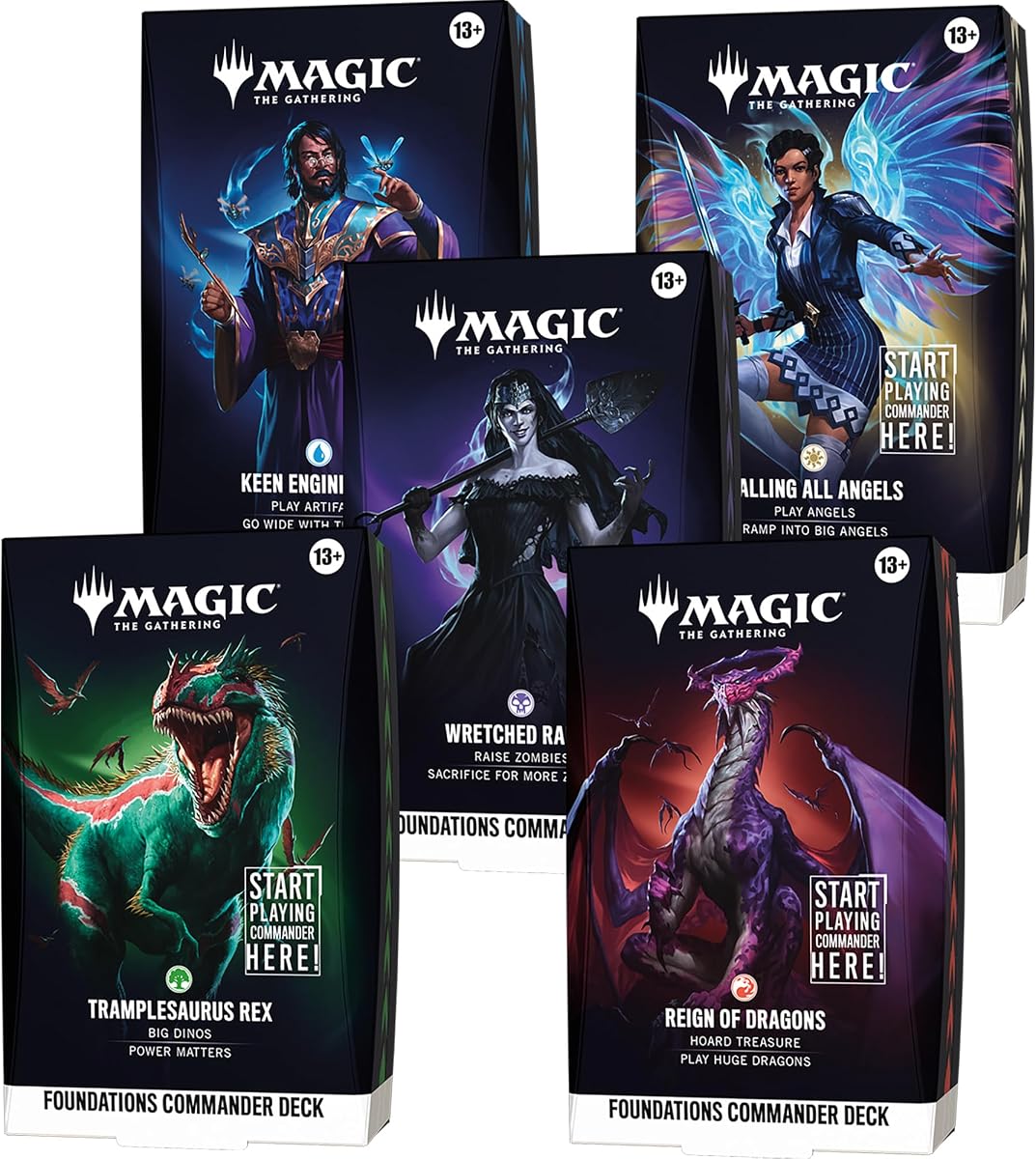 Foundations Commander Deck Bundle - All 5 Decks (Calling All Angels, Keen Engineering, Wretched Ranks, Reign of Dragons, Tramplesaurus Rex)