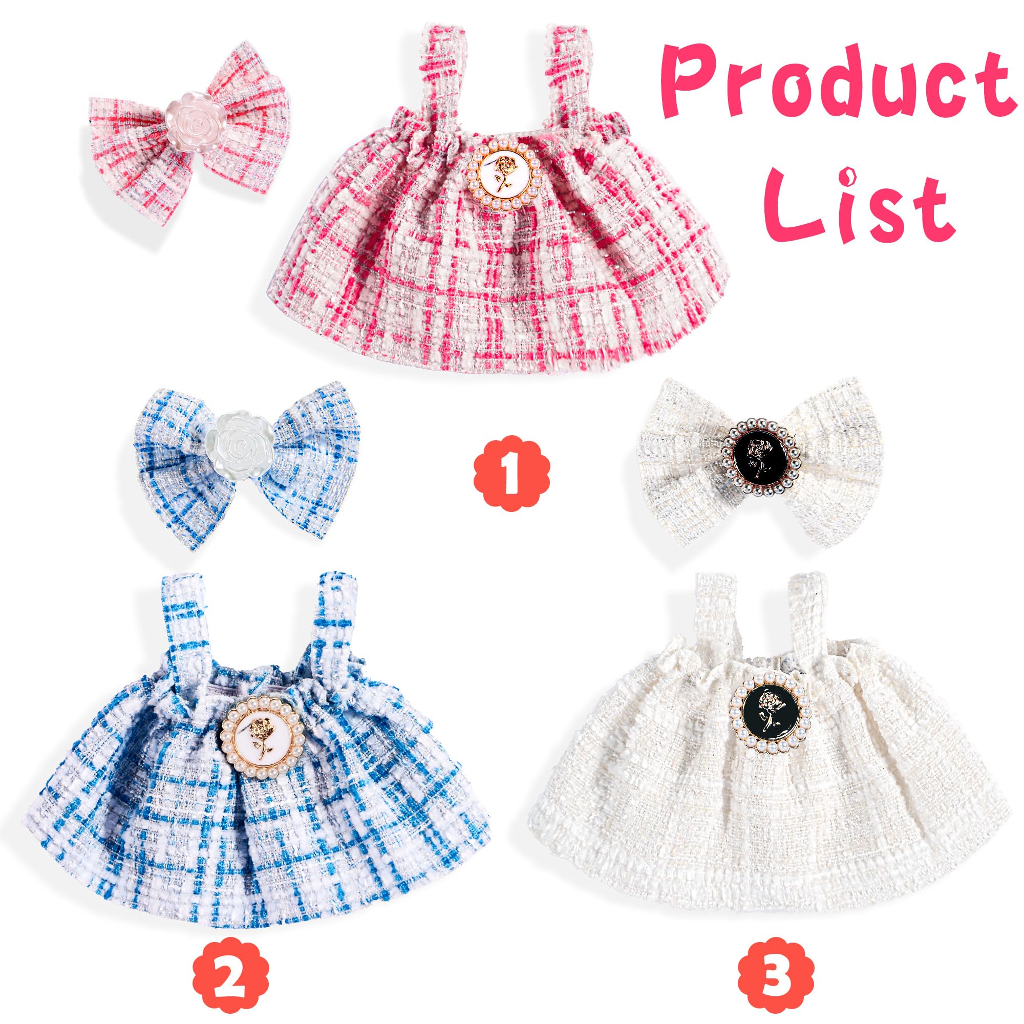 Total 3 Sets Chic Style 17cm Dolls Clothes Dress and Accessories Include -Soft & Stylish Costume Accessories (Doll and Glasses are Not Included) - Image 2