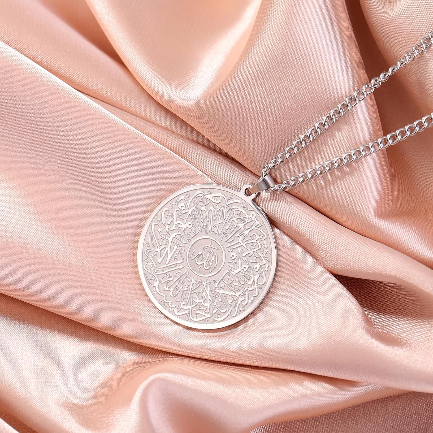 VASSAGO Allah Necklace for Men Women Arabic Calligraphy Ayatul Kursi Necklace Islamic Muslim Round Pendant Islam Eid Ramadan Jewelry Gifts - Image 4