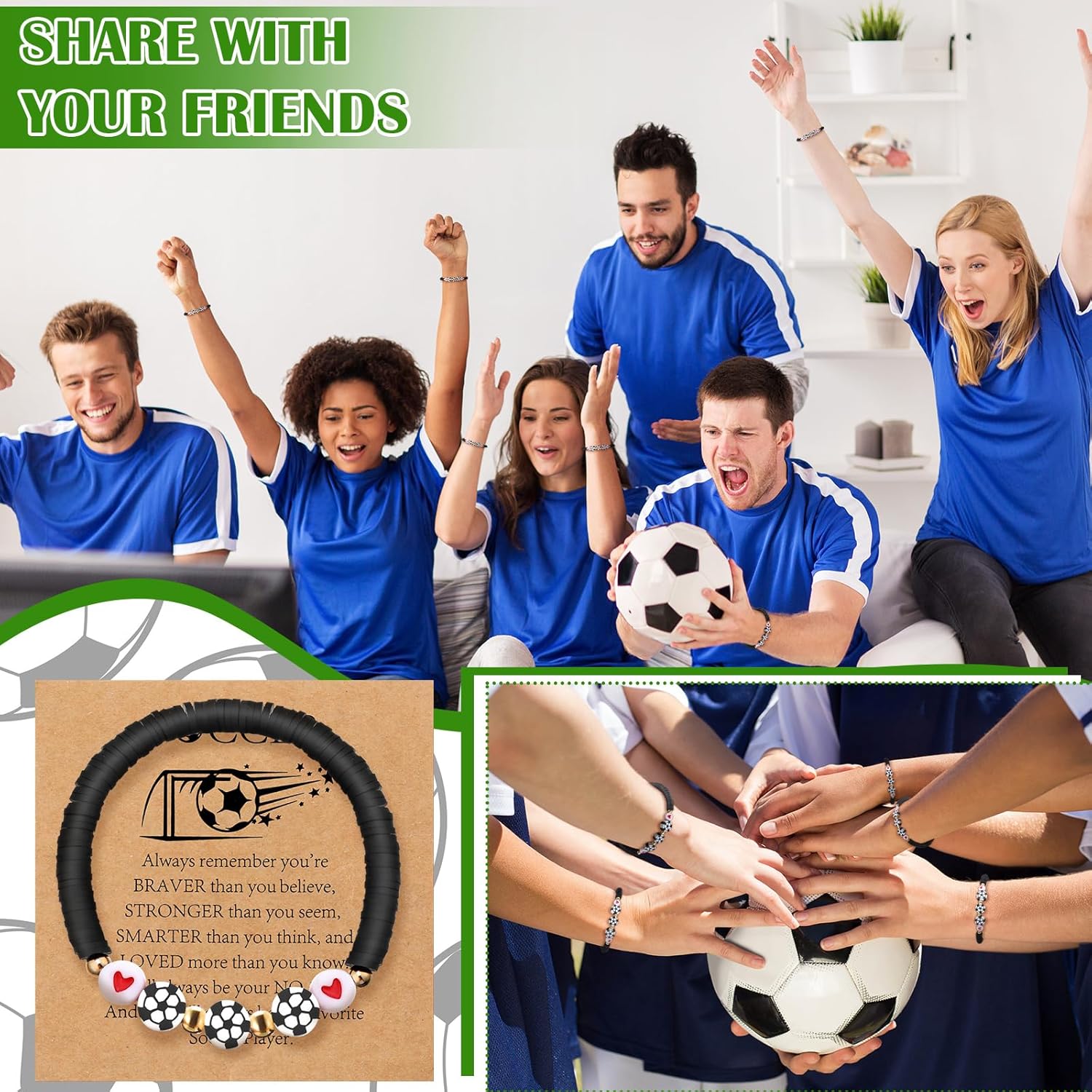 20 Set Soccer Bracelets Team Gift Bulk Adjustable Sport Bead Ball Charm Bracelet with Inspirational Card for Sport Soccer Ball Team Lovers Players Gifts Birthday Party Favors - Image 5