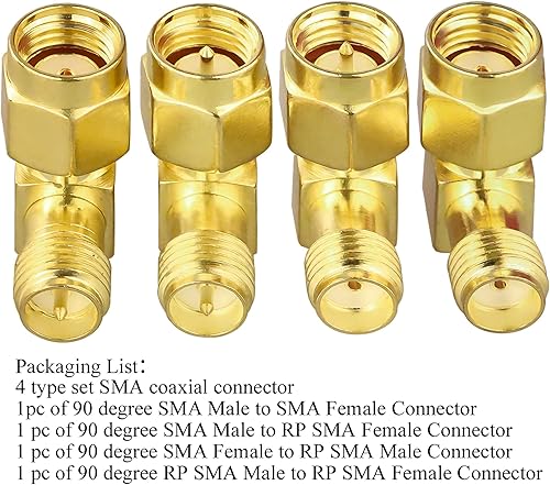 Miniatura 5 de TUOLNK Kits de adaptadores de ángulo SMA Adaptador coaxial de 90 grados macho a hembra, conector SMA de ángulo recto para antena 2G3G4G LTEcable de
