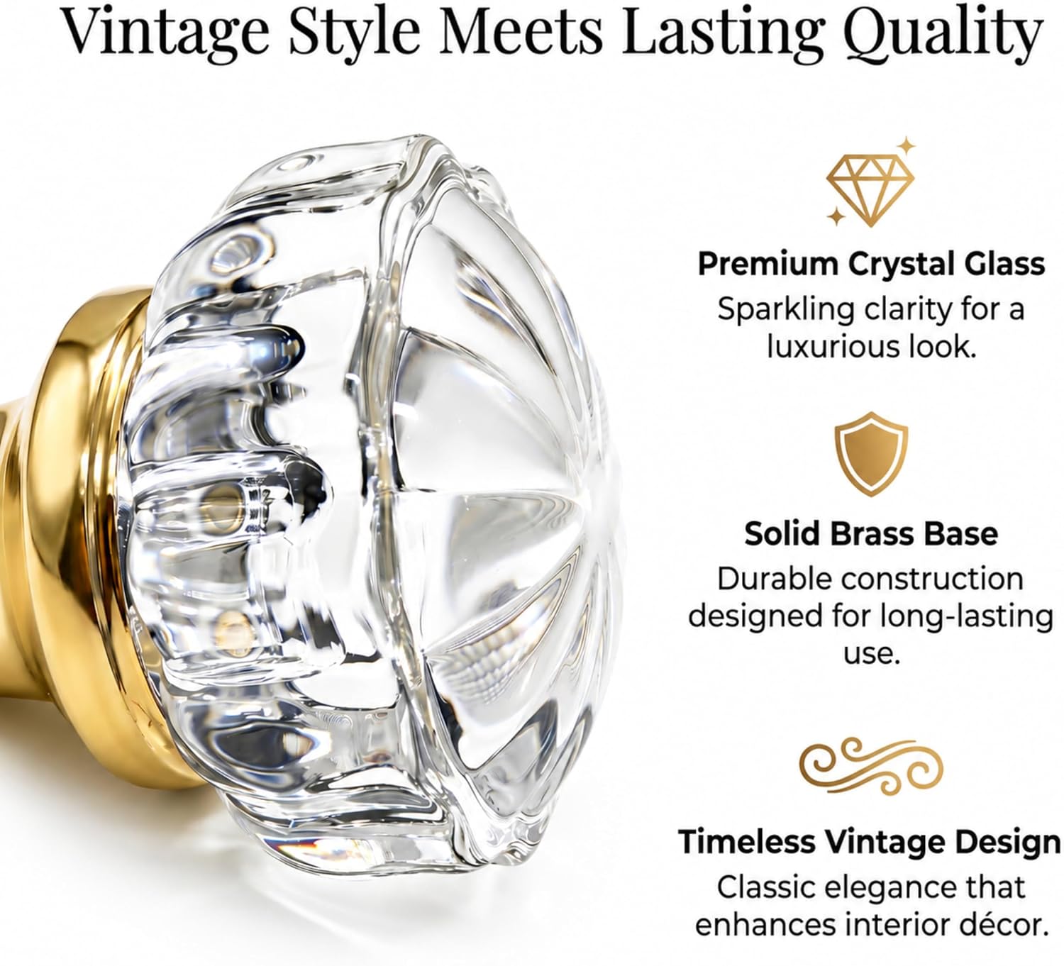 Glass Door Knobs for Interior Doors, Antique Crystal Replacement Doorknob Set, Includes 2 Knobs & Spindle, Decorative Vintage Hardware for Historic Homes (1 Pack)