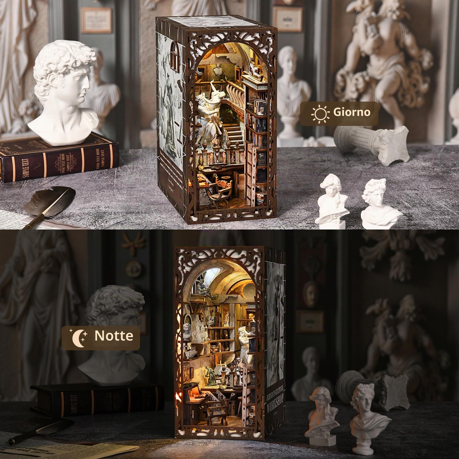MiniCity Berninis - Kit Book Nook con LED, casa in miniatura fai da te