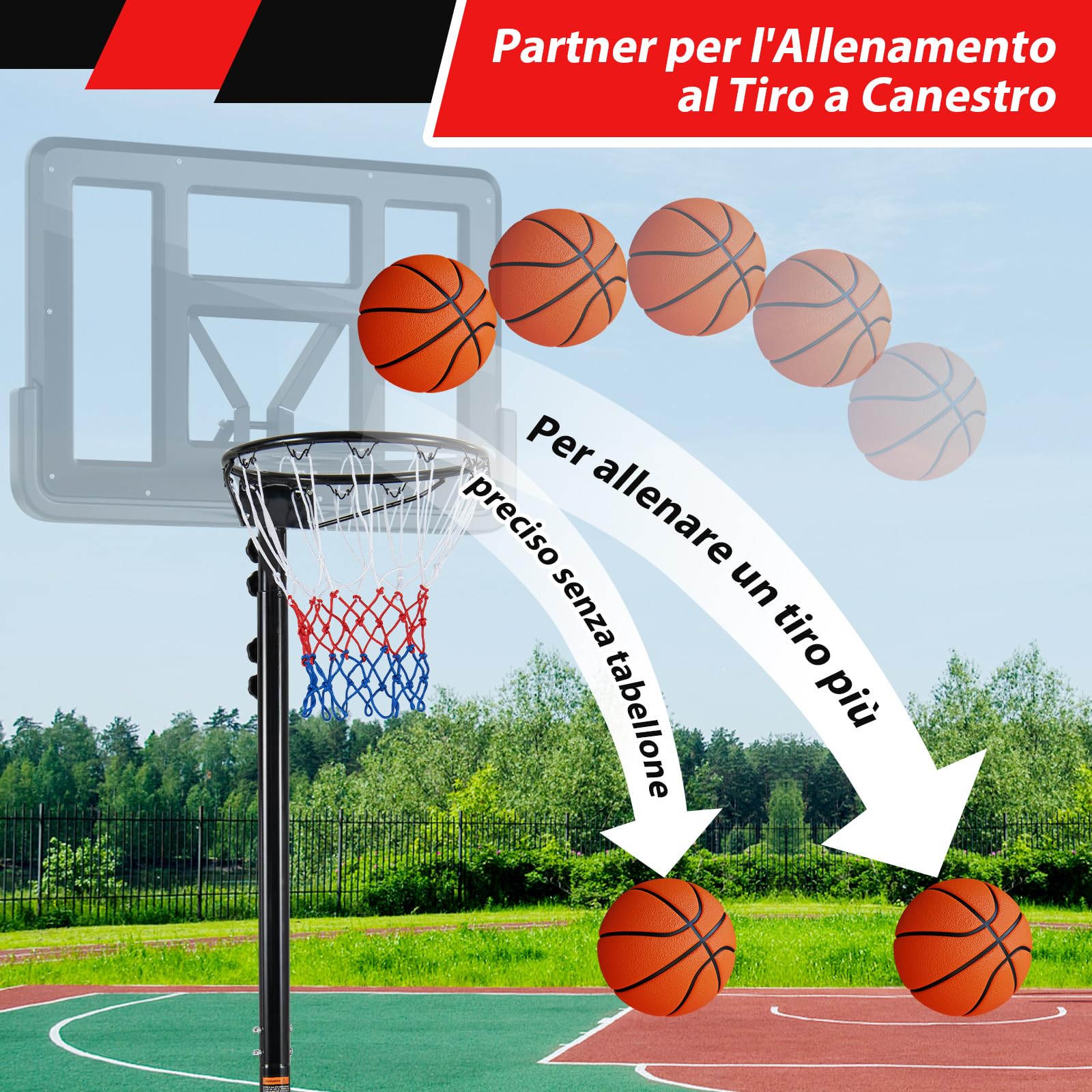 COSTWAY Supporto per Canestro da Basket Portatile e Regolabile in Altezza 206-305cm, Canestro da Basket da Esterno ed Interno con Base Riempibile e 2 Ruote Scorrevoli