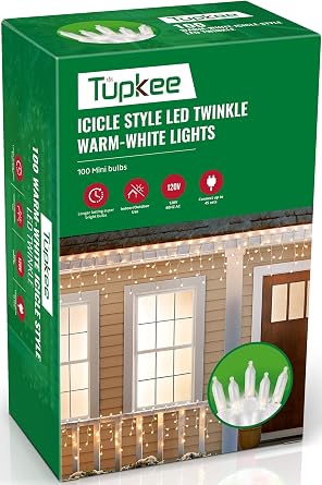 Christmas Icicle Lights, LED Warm-White Bulbs, Random Twinkle Lights