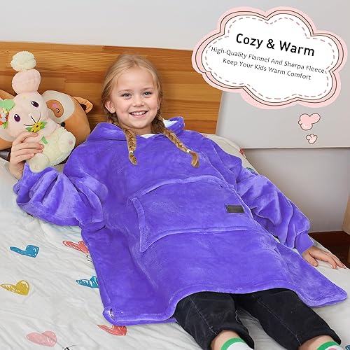 Miniatura 2 de Solaris - Sudadera tipo cobija con capucha aborregada, súper suave y acogedora para adolescentes, niñas, jóvenes, niños (7-15 años), tamaño grande,