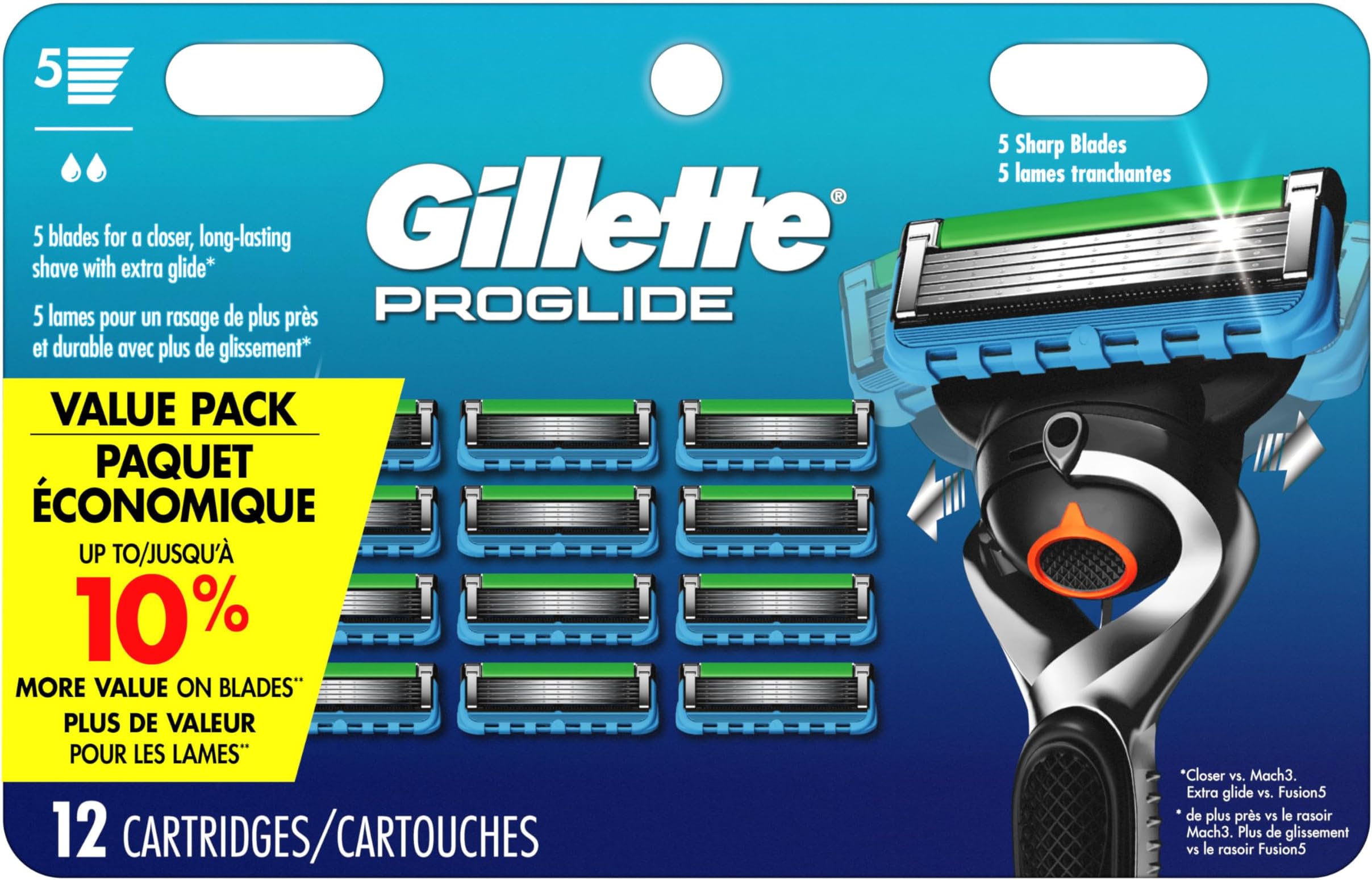 Gillette ProGlide Razor Refills for Men, 12 Razor Blade Refills