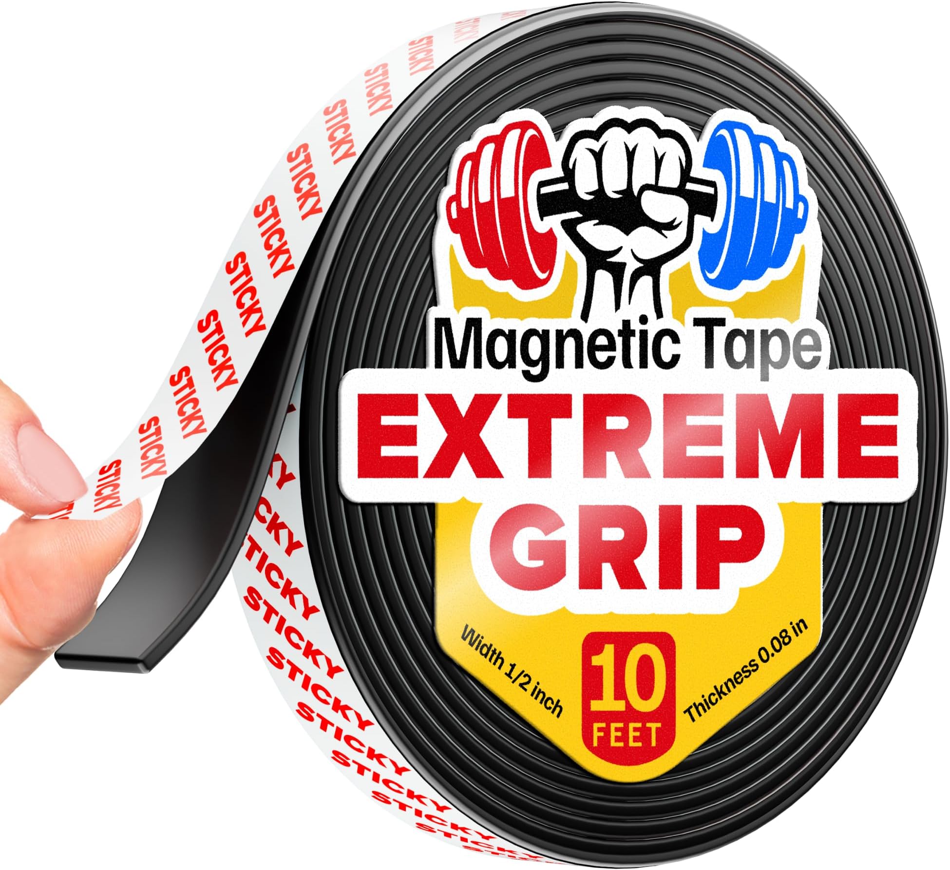Super Sticky Magnetic Tape (10 feet x 0.5 inch) - Stong Magnet Strip with Adhesive Backing for DIY & Crafts - Easy to Cut and Mount on Fridges, Whiteboards & More