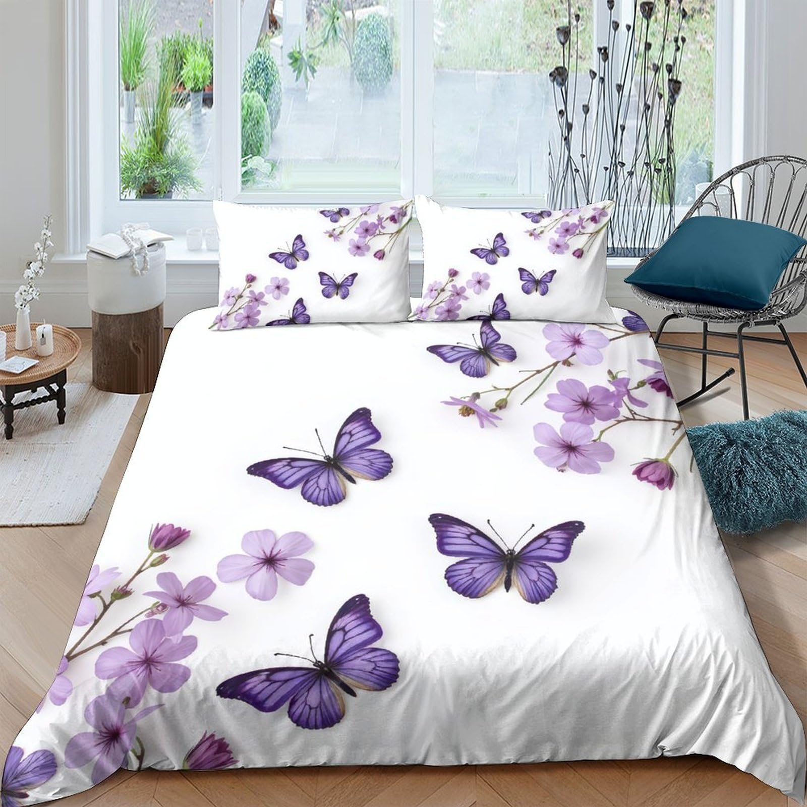 Ctjqhvkz Style-7 3D Printed Purple Butterfly Blossom Fitted Sheet Microfiber Soft Bed Cover For Bedroom Guest Room Decor Single（135X200cm）