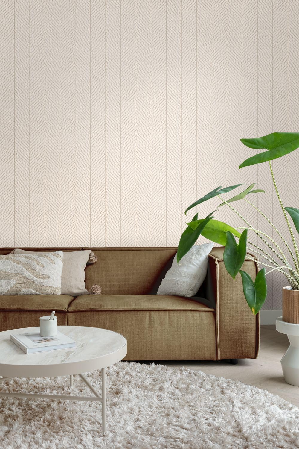 ESTAhome Tapeta motyw jodełki piaskowymIbeżowym 53 cm x 10.05 m