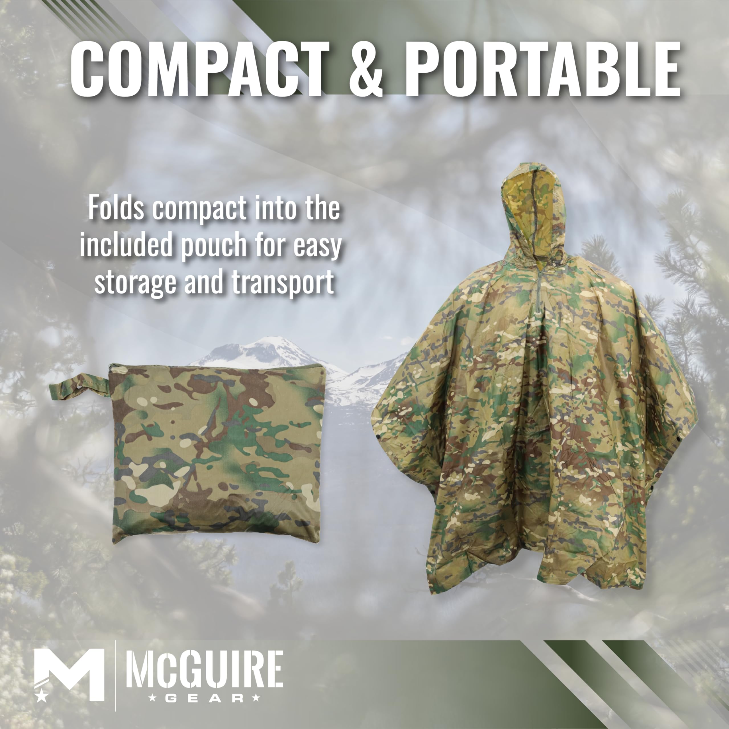 M MCGUIRE GEAR Poncho de lluvia militar con capucha, chaqueta de lluvia de emergencia para exteriores, poncho impermeable para adultos, senderismo, camping