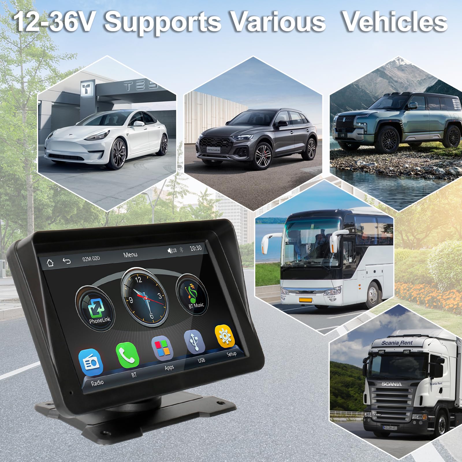 Écran Voiture Android CarPlay 7" Sans Fil – Navigation GPS, Bluetooth, Android Auto, USB-C, RCA