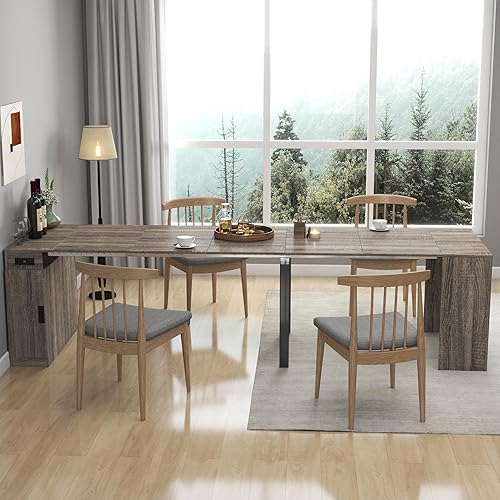 Miniatura 15 de SSLine Mesa de comedor rectangular extensible de 35 a 118 pulgadas, mesa de reuniones de conferencias súper larga para 6, 8, 12 personas, mesas