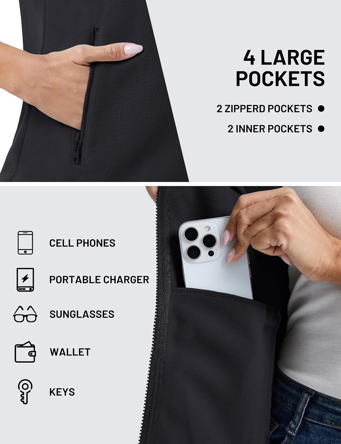 TACVASEN Women's Fleece Vest Outerwear Lightweight Sleeveless Zip up Jacket with Pockets Warm Polar Soft Fall Winter - Image 5
